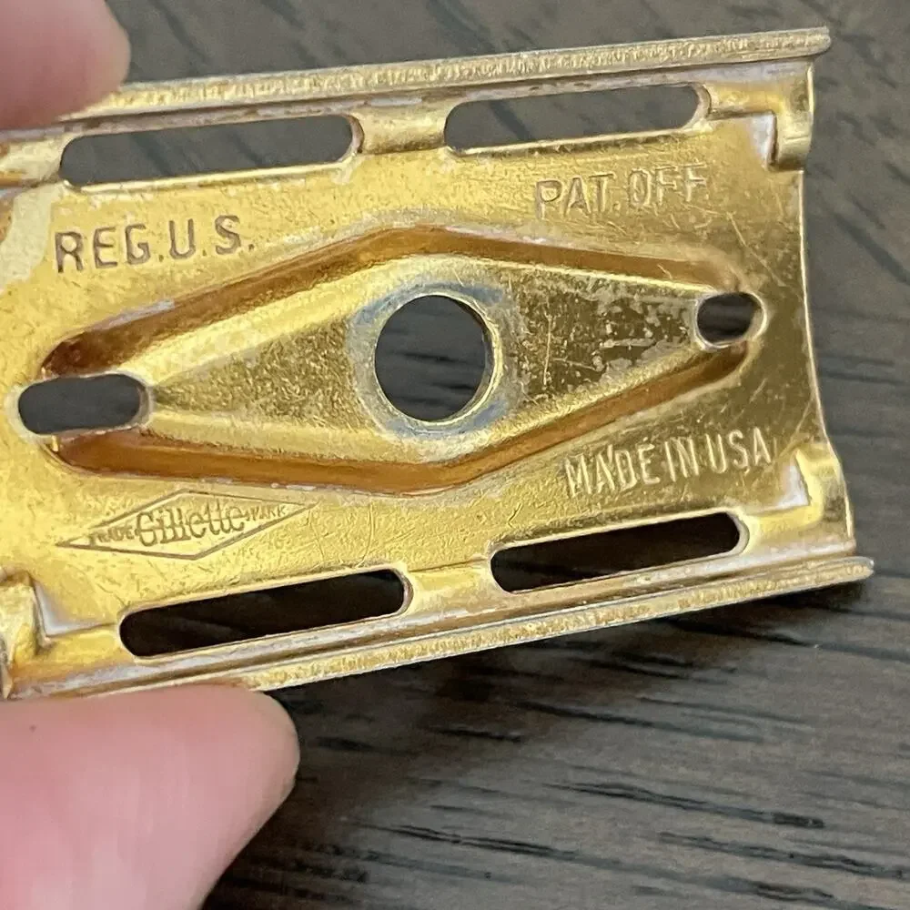 Vintage Original 1940's Gillette Gold Tech Ball End Safety Razor Metal USA READ